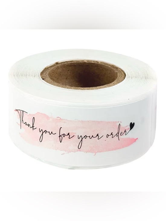 Other - Thank You For Your Order Sticker Roll - Pink Watercolor 1” x 3” - 500 stickers